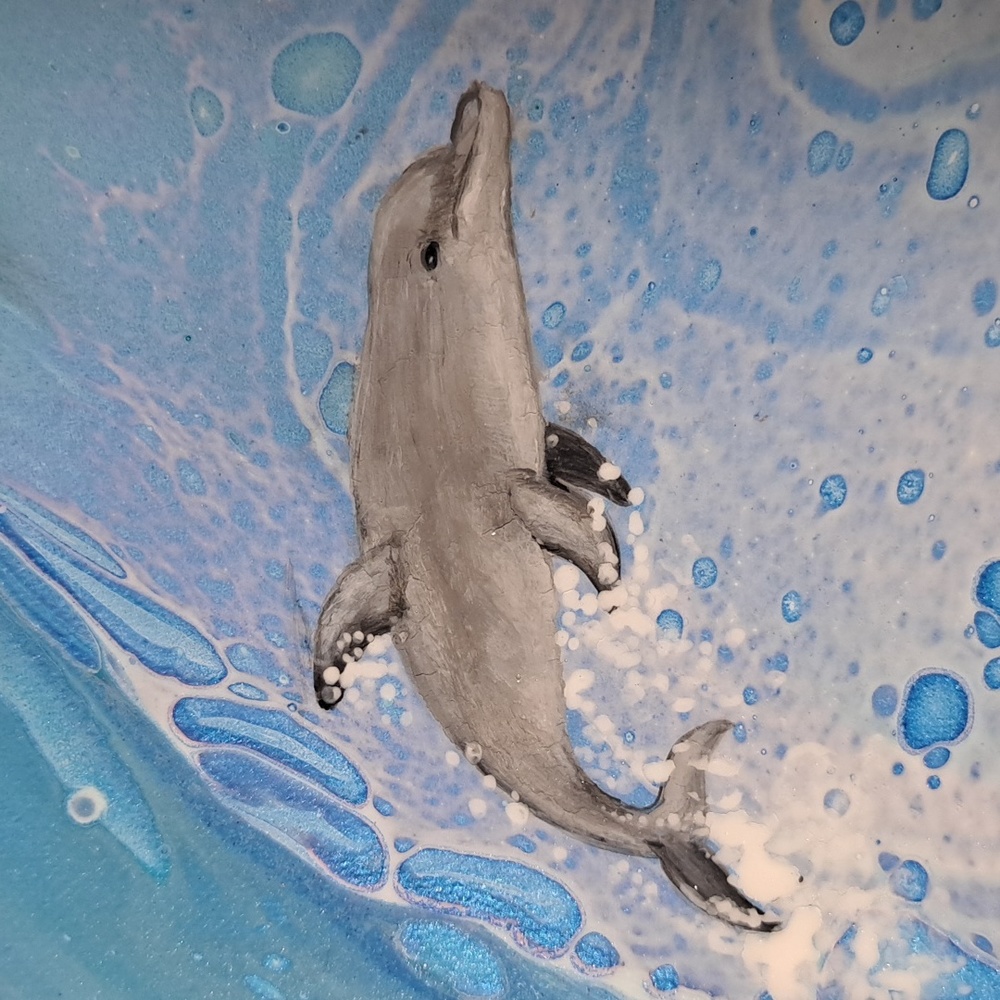 SOLD Hand Crafted Dolphins Acrylic Painting Original Fluid Wall Art Essential - Picture 3 of 9